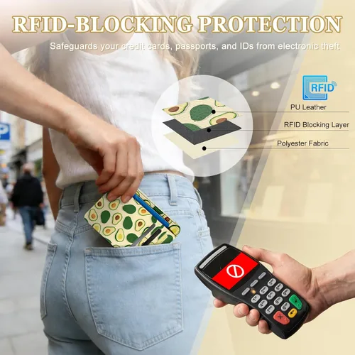 Vista 4 de Cartera delgada para mujer - Soporte para tarjetas de crédito con bloqueo RFID, cartera de piel sintética con ventana de identificación y bolsillo