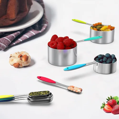Vista 11 de Measuring Cups and Spoons - Wildone Stainless Steel 20 Piece Stackable Set, Includes 8 Measuring Cups, 10 Measuring Spoons, 1 Leveler & 1 Whisk, for