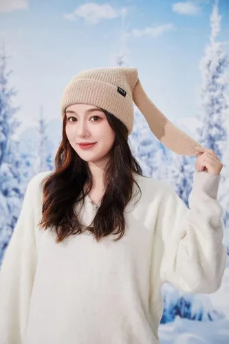 Vista 6 de Lindo gorro de conejo para mujer, gorro de invierno con diseño de conejo de ganchillo Y2K, gorro de invierno cálido con calavera para esquí