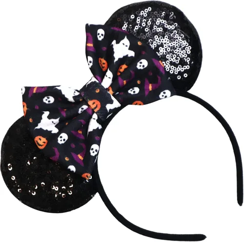 Vista 3 de CLGIFT Orejas de Minnie Mouse de Halloween, orejas de Minnie Naranja, orejas de Mickey Mouse negras, disfraz de Halloween.