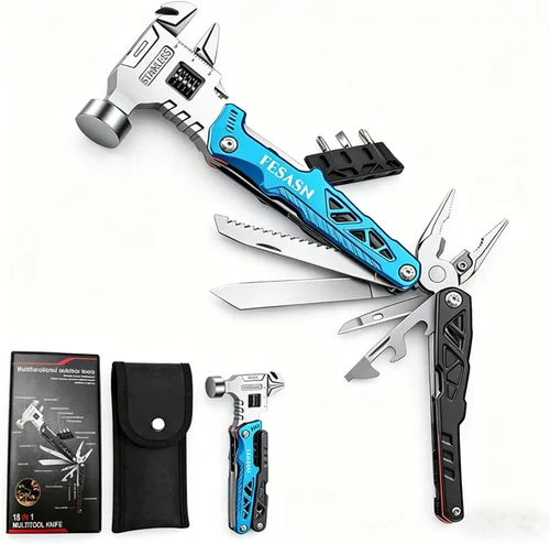 Vista 9 de Martillo multiherramienta con llave ajustable Fesasn, 16 en 1 Pocket Multi Tool Pliers, Stainless Steel, Survival Camping Multi Tool, Home DIY &