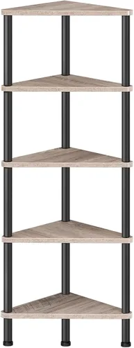Vista 18 de HOOBRO Estante esquinero, estantería industrial de esquina de pared de 5 niveles con marco de metal, estante de exhibición de plantas, estantería