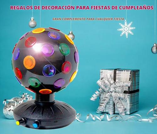 Vista 6 de Proyector de luz nocturna LED de bola de discoteca giratoria de 360°, lámpara ajustable de brillo para fiestas, iluminación, Halloween, Navidad Negro