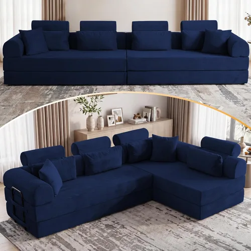 Vista 17 de Sofá modular en forma de L de 114 pulgadas con diván, sofá de pana sin hueso con otomana móvil, sofás de asiento profundo para sala de estar, sin