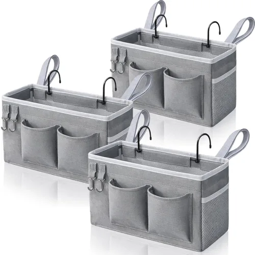 Vista 8 de Kanrichu 2 bolsas de almacenamiento colgantes para mesita de noche, soportes para tazas de agua, cestas organizadoras con bolsillos para literas