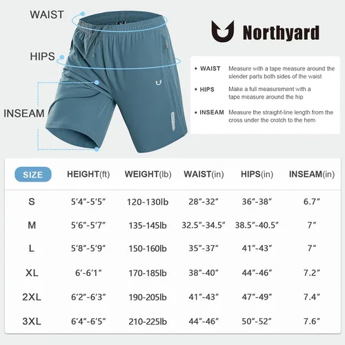 Vista 6 de NORTHYARD Pantalones cortos deportivos ligeros de secado rápido y de 7pulgadas para hombre, para senderismo, deportes, gimnasio, correr