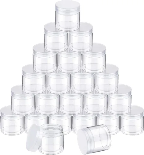 Vista 27 de SATINIOR 24 frascos de plástico transparente vacíos con tapas, recipientes de almacenamiento redondos de boca ancha para productos de belleza