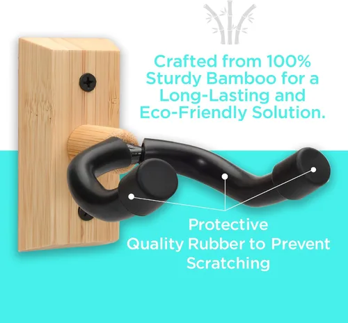 Vista 3 de MobileVision Soporte de pared para guitarra de madera de bambú Gancho universal en forma de U para guitarra acústica, guitarra eléctrica, banjo
