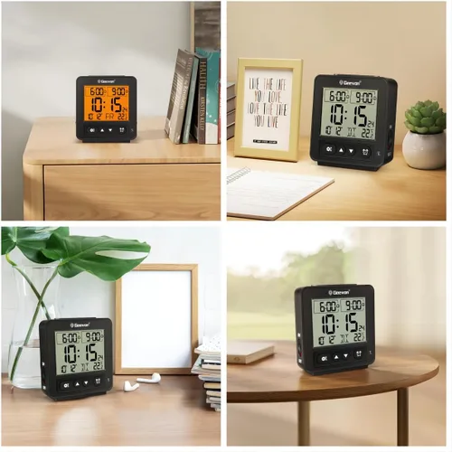 Vista 8 de Geevon Pequeño reloj despertador atómico de viaje con retroiluminación Auto/8s, 2 configuraciones de alarma, temperatura, sonidos de pitido Negro