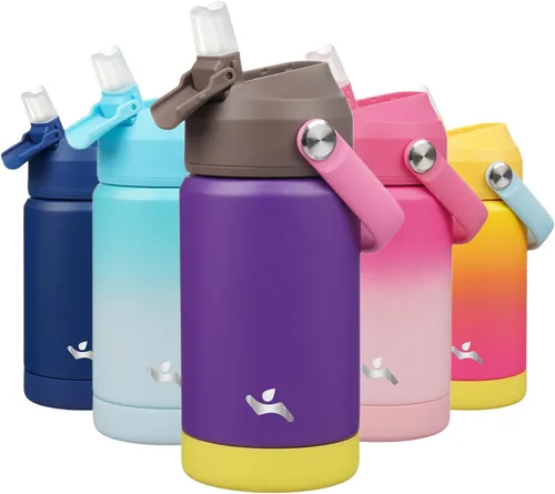 Vista 17 de Konokyo Botella de agua aislada con tapa de pajilla, botella de metal al vacío de acero inoxidable de 18 onzas con mango de silicona, color negro