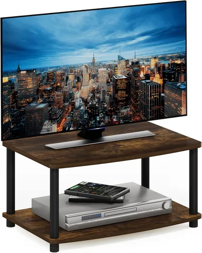 Vista 22 de Furinno Turn-N-Tube Soporte de TV, centro de entretenimiento de esquina de 3 niveles con estantes abiertos, consola de TV sin herramientas para TV