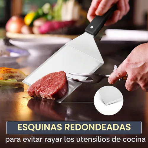 Vista 5 de HaSteeL Juego de espátulas de metal, herramientas de espátula grande para Mango ABS
