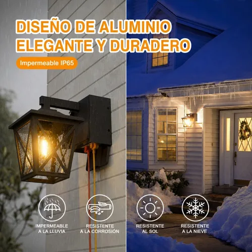 Vista 7 de Ehaho Luces de porche con salida GFCI, aleación de aluminio de grado Negro