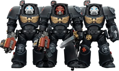 Vista 25 de JOYTOY Black Templars Warhammer 40k 1/18 Figura de acción Black Templars Terminator 1 con espada de poder y bolter de tormenta, regalos