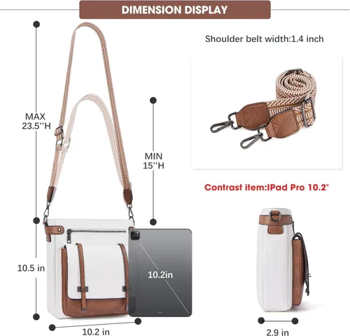 Vista 6 de Bolsos cruzados Roulens para mujer, bolsos cruzados con múltiples bolsillos de cuero vegano para mujer, bolsos de hombro, bolsos de viaje con correa