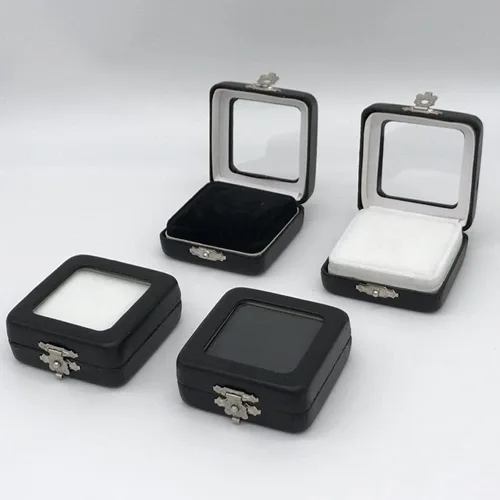 Vista 4 de 2 cajas de exhibición de piedras preciosas de piel sintética negra, caja de joyería de diamantes sueltos, soporte para caja de almacenamiento