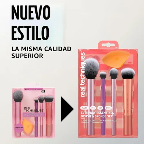 Vista 9 de Real Techniques Juego de 6 piezas de brochas de maquillaje esenciales para el día a día, incluye 4 brochas y 2 esponjas de maquillaje, para base