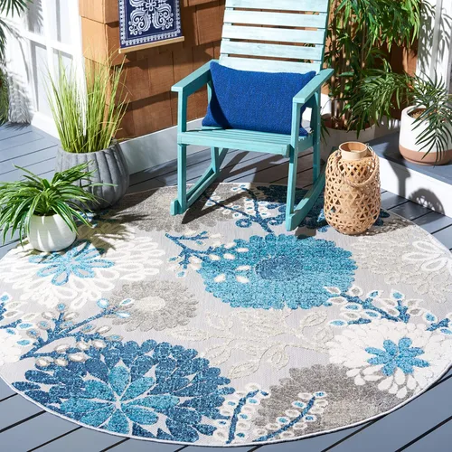 Vista 9 de SAFAVIEH Alfombra lavable de colección Cabana para exteriores, 2 x 4 pies, gris y azul, no desprende pelusa y fácil de limpiar, entrada puerta