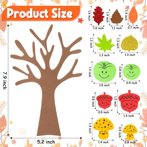 Vista 2 de 3sscha 24 Pack Calcomanías de espuma de árbol de otoño para manualidades para niños DIY autoadhesivas en forma de hoja, calabaza, bellota