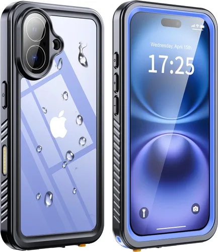 Vista 26 de ANTSHARE Funda impermeable IP68 para iPhone 16, negro/transparente Lente incorporada/protector de pantalla, protección militar contra caídas, funda