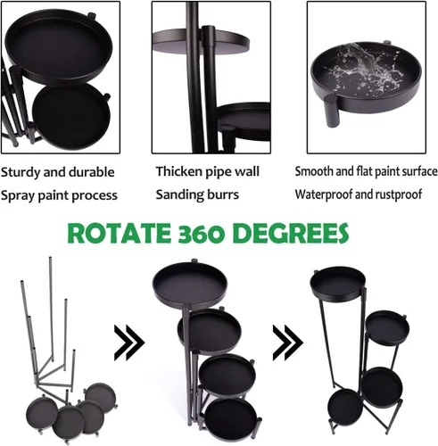 Vista 4 de Soporte para plantas de 4 niveles para interiores y exteriores, soporte alto de metal para plantas, soportes de esquina escalonados para plantas