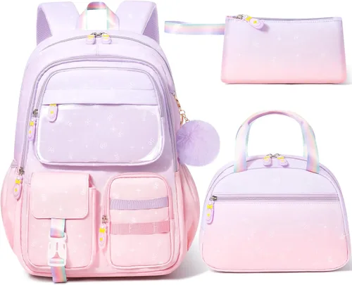 Vista 10 de Fimibuke Mochilas infantiles para niñas, juego de 4 bolsas para libros para Verde menta