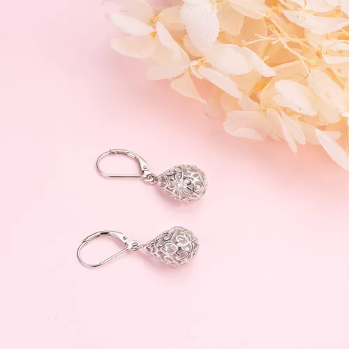 Vista 5 de Aretes colgantes de filigrana de plata de ley 925, margarita, loto, flor de rosa, piedra lunar, lágrima para mujer, nudo celta infinito, margarita