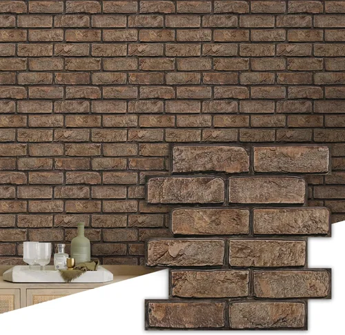 Vista 23 de Commomy Paneles de pared autoadhesivos de ladrillos falsos - 10 piezas de 30 cm x 30 cm de tamaño pequeño, diseño de PVC gris con manchas, papel