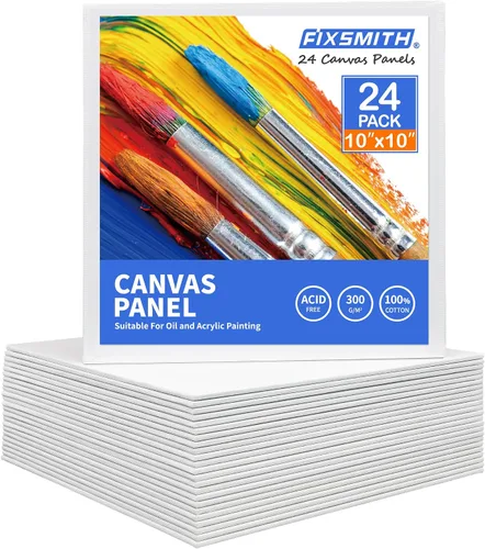 Vista 22 de FIXSMITH - Bastidores de lienzo para pintar 4x4 pulgadas, paquete súper económico de 24 mini lienzos, paneles de lienzo en blanco, 100% algodón