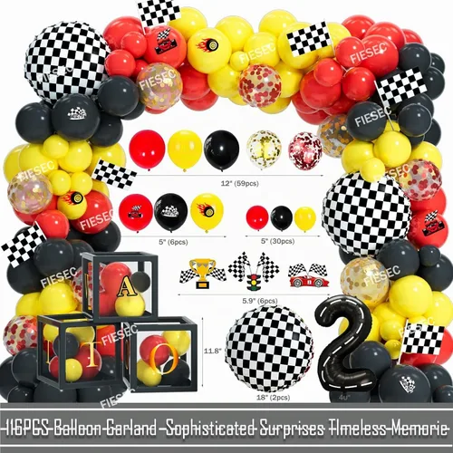 Vista 3 de Decoraciones de Cumpleaños Two Fast – 131 Piezas de Suministros para Fiestas de Cumpleaños con Temática de Autos de Carreras con Fondo Two Fast