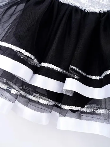 Vista 27 de CHICTRY Vestido tutú de ballet con lentejuelas brillantes para niñas y niñas, moderno disfraz de baile latino de jazz