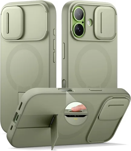 Vista 34 de SURITCH Funda para iPhone 12/12 Pro con cubierta magnética para cámara deslizante y soporte ajustable, compatible con MagSafe, funda protectora Negro