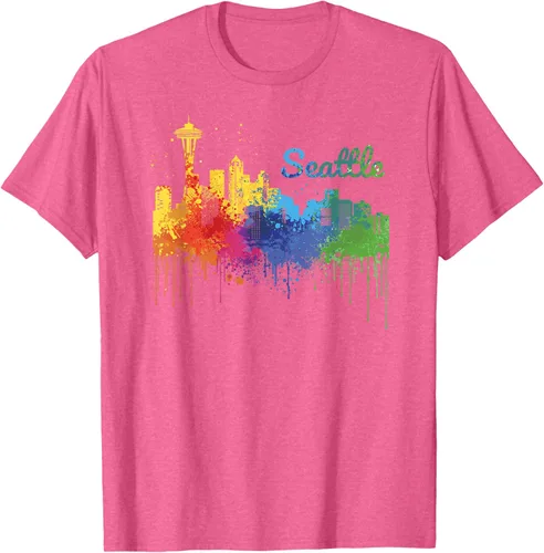 Vista 25 de Seattle Washington Skyline Watercolor Souvenir Seattle Camiseta, Negro