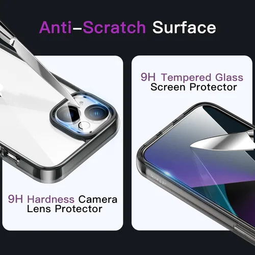 Vista 6 de JETech Funda 5 en 1 para iPhone 13 de 6.1 pulgadas, con 2 protectores de pantalla y 2 protectores de lente de cámara, película de vidrio templado