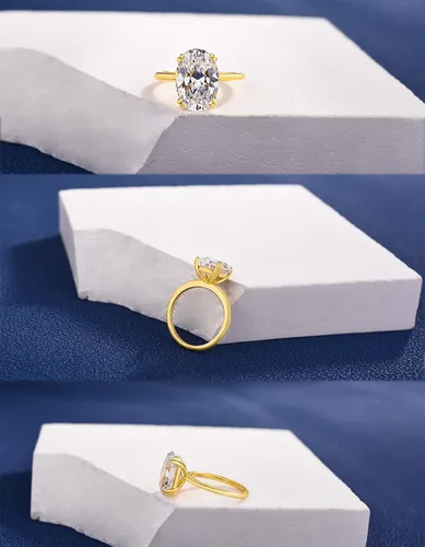 Vista 4 de PAFIDDY Impresionante anillo de compromiso de corte ovalado de 5 quilates para mujer, anillo de diamantes de imitación, anillo de promesa de plata