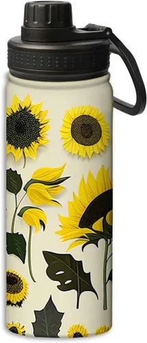Vista 24 de Botella de agua aislada de acero inoxidable de doble pared con diseño de peonía roja y flor de peonía y pájaro de 18 onzas, botella de agua que