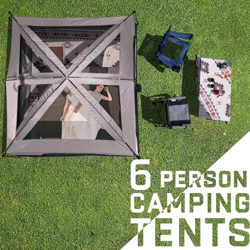 Vista 8 de Happy Travel Tent 6 Person Tents for Camping, Waterproof Easy Setup Camping Tent with Rainfly, Portable Large Family Cabin Tent with 5 Large Mesh