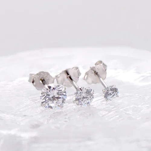 Vista 2 de Pendientes de tuerca de 3 mm con circonita cúbica pequeña y diamantes de plata de ley para perforación