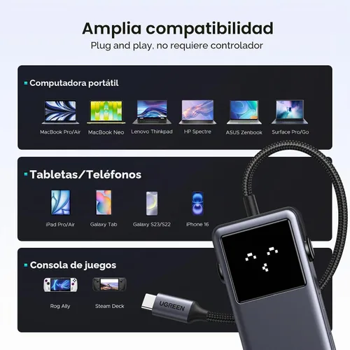 Vista 8 de UGREEN Uno 6 en 1 USB-C Hub 10Gbps Data 4K @60Hz HDMI