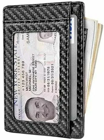 Vista 4 de Bolsillo frontal minimalista delgado RFID que bloquea carteras de fibra de carbono para la cartera para hombre