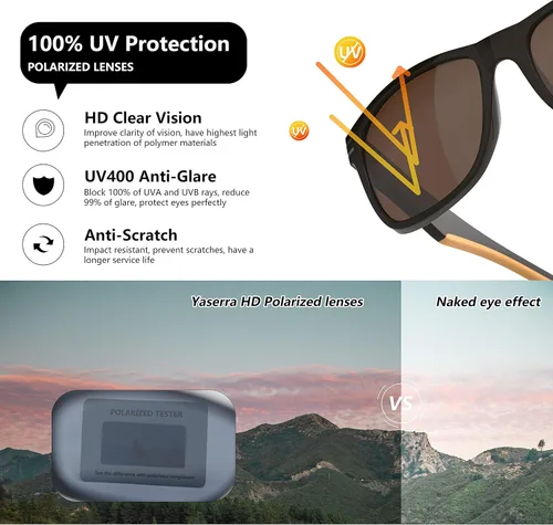 Vista 5 de Yaserra TAC - Lentes de sol polarizados cuadrados, ligeros TR-90 con acabado mate, para hombres y mujeres, bloqueo UV