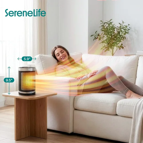 Vista 7 de SereneLife Calentador de espacio inteligente: calentador eléctrico para interiores de 1500 W con termostato, control remoto, temporizador de 12