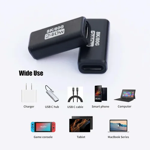 Vista 5 de Paquete de 3 acopladores USB C Thunderbolt 5,120Gbps USB C hembra a Negro
