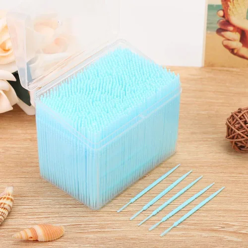 Vista 5 de 1100pcs Double Head Plastic Toothpick, Teeth Cleaning Tooth Picks Oral Care Floss Pick Floss Interdental Brush with Box (Blue)