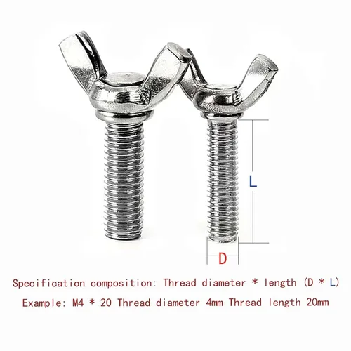 Vista 2 de M3-0.5 x 6mm Tornillos de mariposa de ala de acero inoxidable 304, pernos de ala, sujetadores de máquina, tornillos de mano para equipos