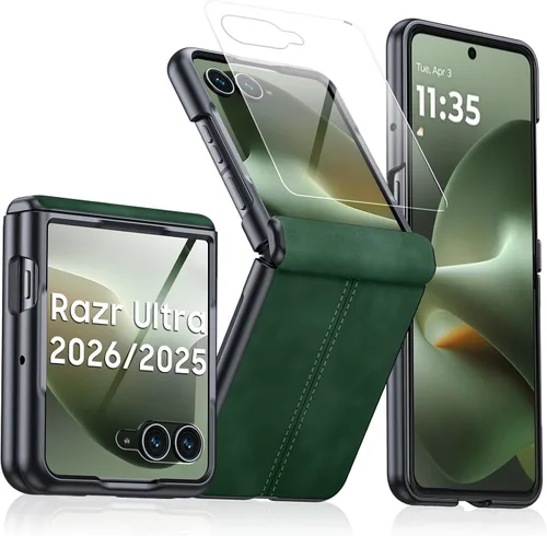 Vista 52 de para Samsung Galaxy Z Flip 7 Funda con protección de bisagras y protector de pantalla incorporado, funda de cuero mate de policarbonato ultradelgada