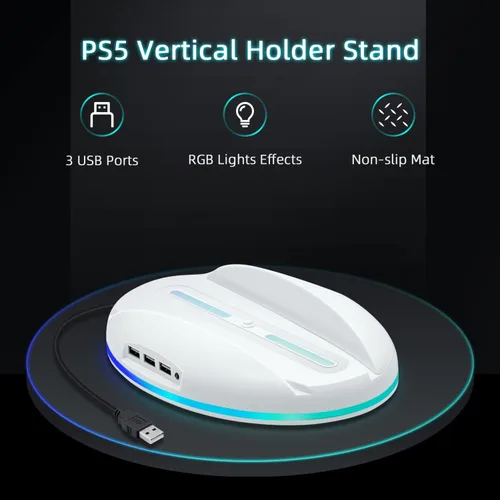 Vista 2 de Mcbazel Soporte vertical RGB para consola PS5, base LED para juegos con concentrador USB compatible con consola PS5, color blanco (no para PS5 Slim)