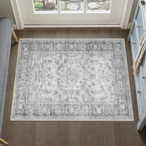 Vista 15 de PureCozy Alfombra de área beige de 2 x 3 pulgadas, lavable, vintage, pequeña, para entrada, cocina, suave, retro, floral, de pelo bajo, tapete