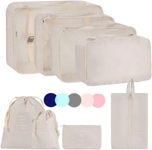 Vista 6 de Juego de 8 cubos de embalaje para maletas, organizadores de equipaje de viaje, bolsas organizadoras de maletas, zapatos, cosméticos, artículos
