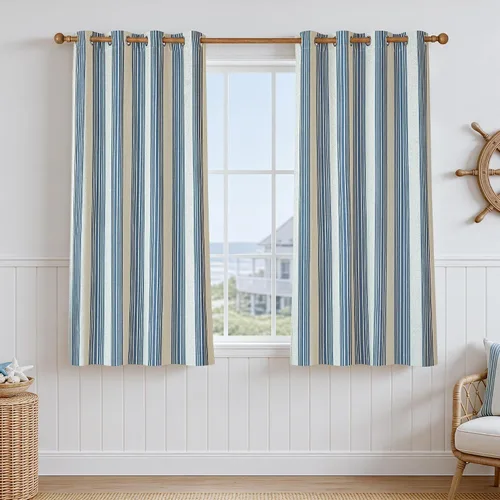 Vista 57 de DriftAway Chris Linen - Cortinas opacas con capa térmica y reductora de sonido, 63 pulgadas de largo para dormitorio, cortinas estampadas a rayas
